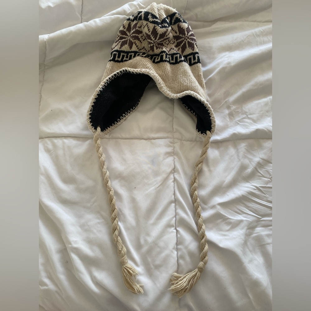 Peruvian style beanie lined winter hats with flaps, youth OS